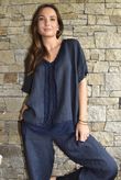 Benji Linen Wave Y Tee Navy